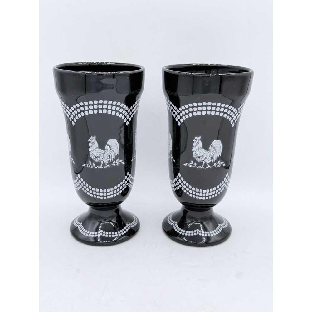 TEMPTATIONS TARA DOODLE‎ DOO ROOSTER FOOTED TUMBLER 7 1/4" SET OF TWO